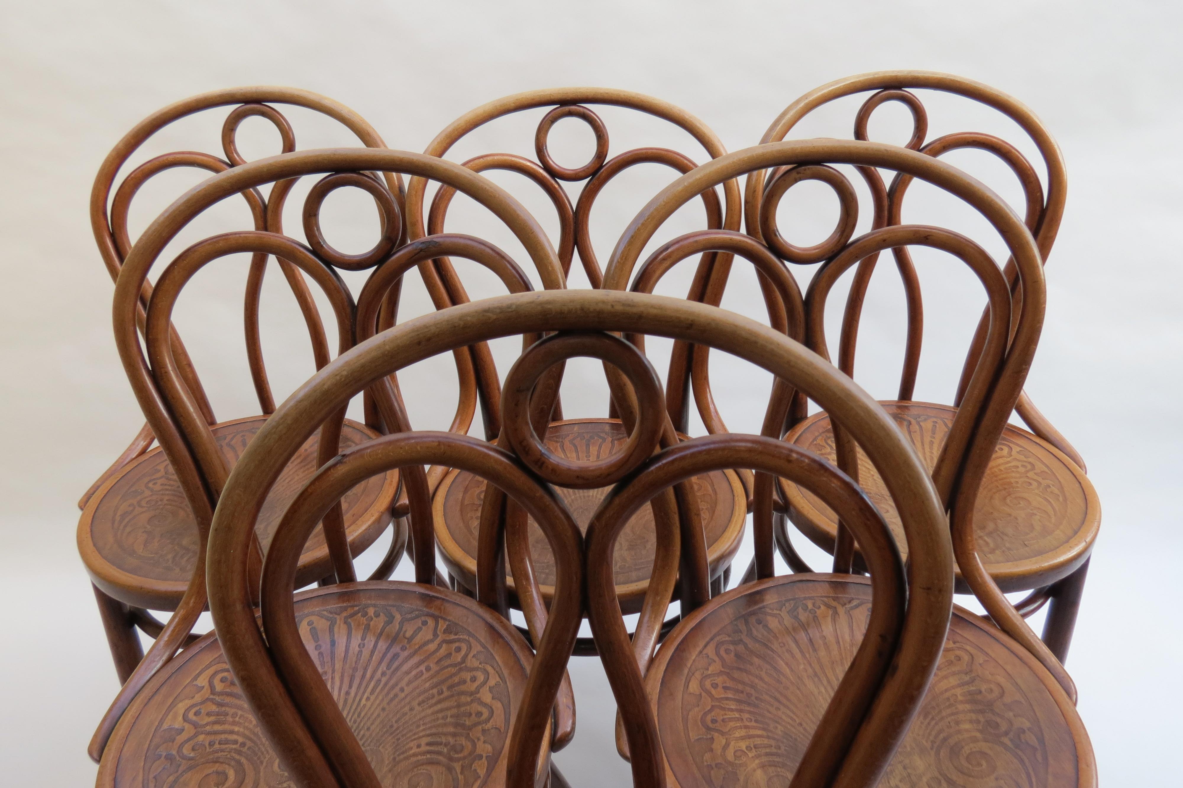 Set of 6 Jacob and Joseph Kohn, Austrian Dining Chairs No 36 In Good Condition In Stow on the Wold, GB