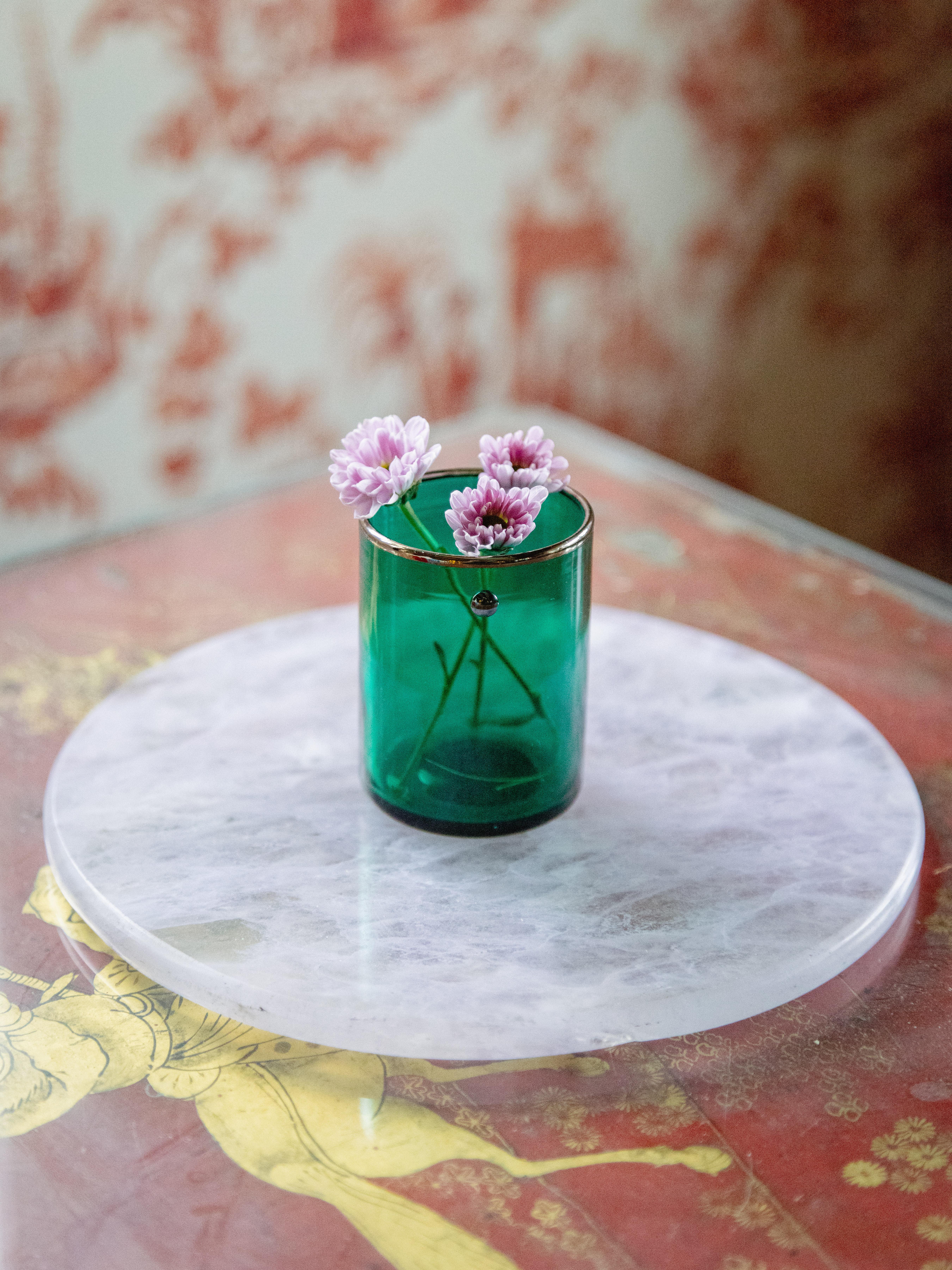 6er-Set JAI-Gläser mit Platinrand und Hämatitstein, hergestellt in Murano (Muranoglas) im Angebot