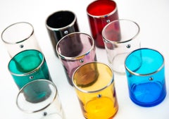 Set of 6 JAI glasses with platinum rim and hematite stone, by Giberto Venezia