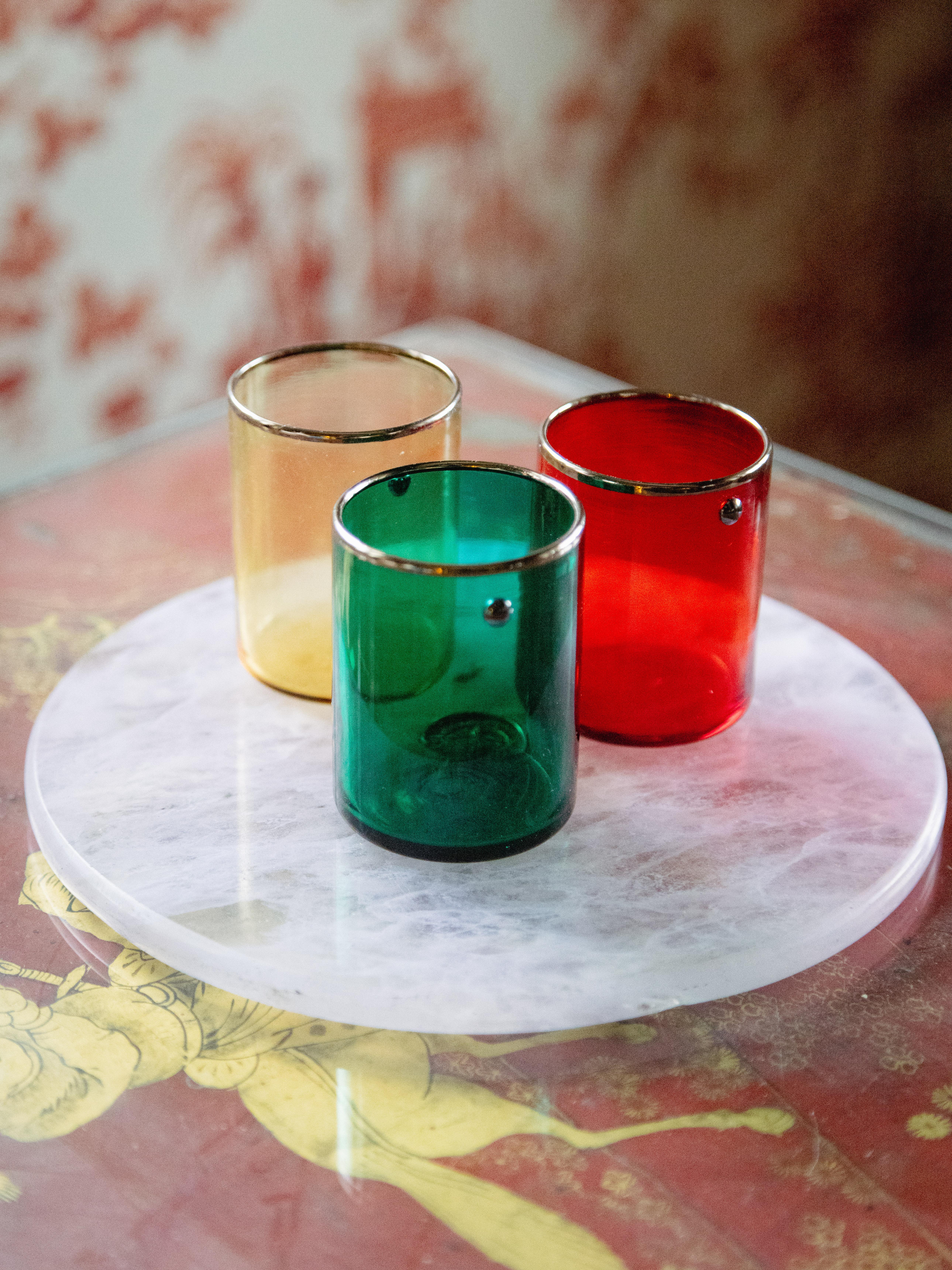 Contemporary Set of 6 JAI glasses with platinum rim and hematite stone, made in Murano For Sale