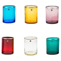 Set of 6 JAI glasses with platinum rim and hematite stone, made in Murano