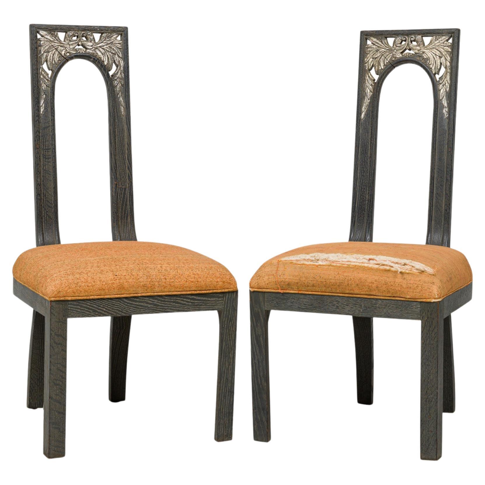 Set of 6 James Mont Midcentury American Cerused and Silver Gilt Dining Chairs For Sale