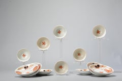 Set of 6 Japanese Edo Period Gold Imari Porcelain Butterfly Tea Bowl & Saucer