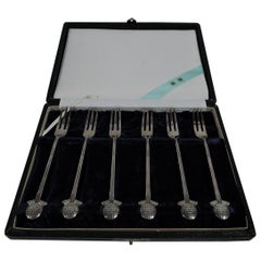 Vintage Set of 6 Japanese Modern Silver Appetizer Forks with Golf Motif
