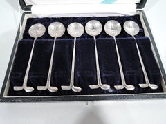 Set of 6 Japanese Modern Silver Appetizer Spoons with Golf Motif
