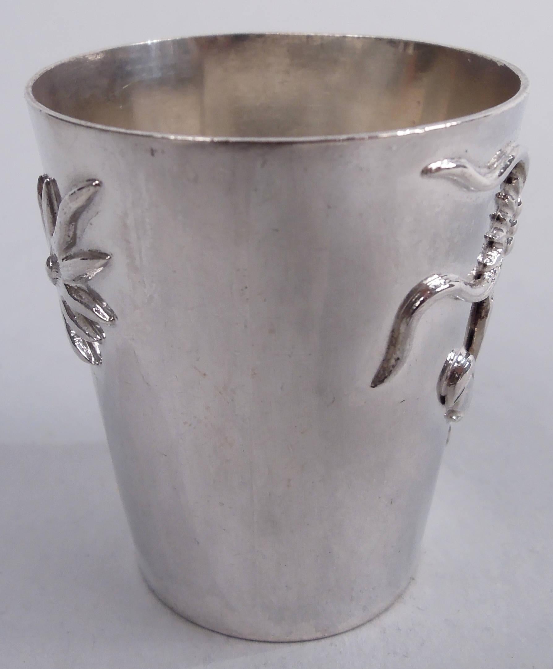 Set of 6 Japanese Silver Firewater Dragon Shot Glasses In Good Condition For Sale In New York, NY