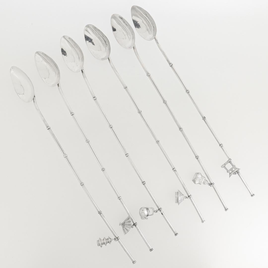 Set of 6 Japanese Sterling Silver Mid-Century Modern Cocktail or Iced Tea Straws For Sale 7