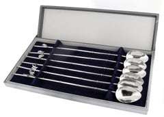 Set of 6 Japanese Sterling Silver Mid-Century Modern Cocktail or Iced Tea Straws
