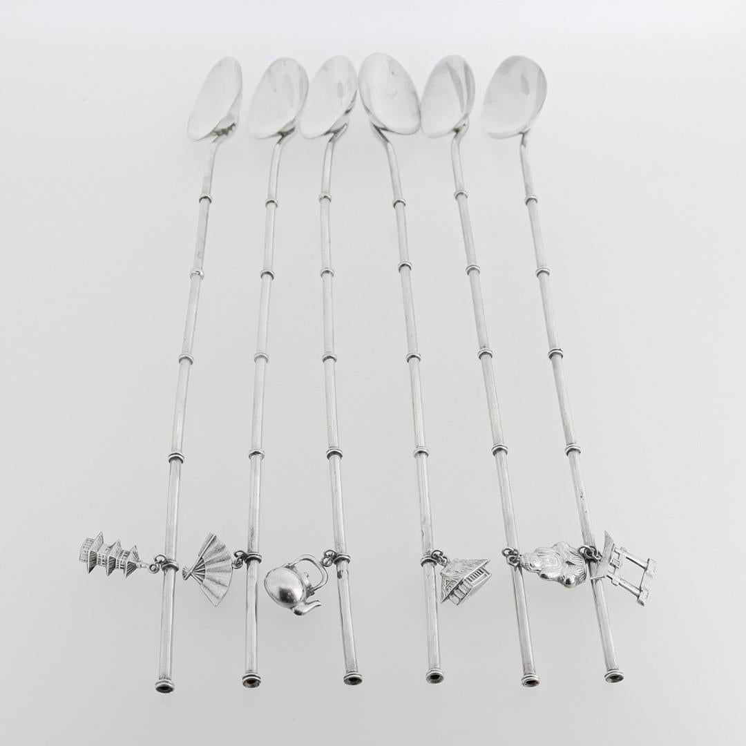 Set of 6 Japanese Sterling Silver Mid-Century Modern Cocktail or Iced Tea Straws For Sale 4