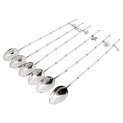 Ensemble de 6 pinces à cocktail ou à thé glacé en argent sterling japonais, de style moderne du milieu du siècle dernier