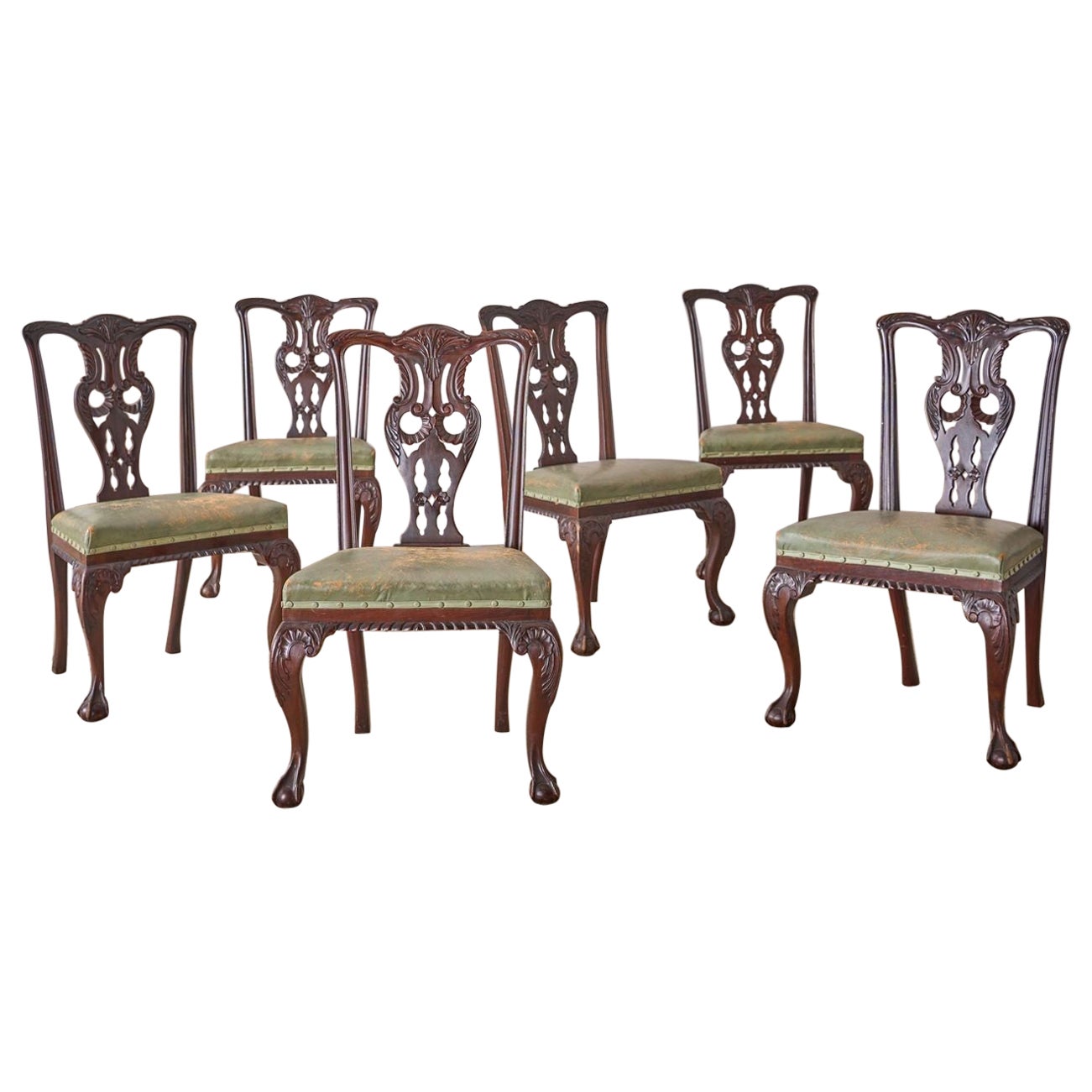 Set of 6 Jas Shoolbred Dining chairs in mint green leather