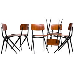 Vintage Set of 6 Jean Prouve and Friso Kramer Style School Chairs