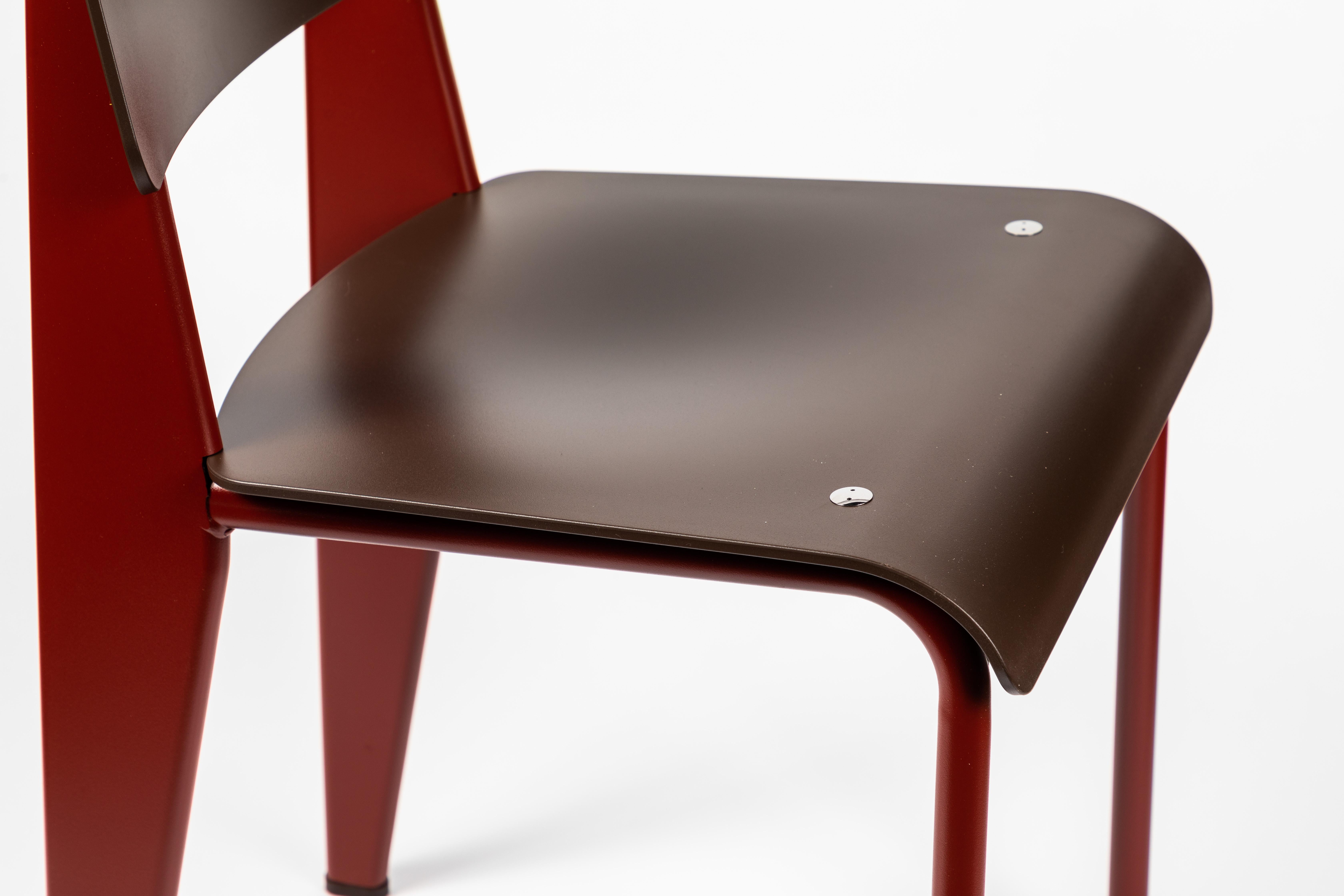 6 Stühle Jean Prouvé Standard SP in Teak Brown und Rot für Vitra 3