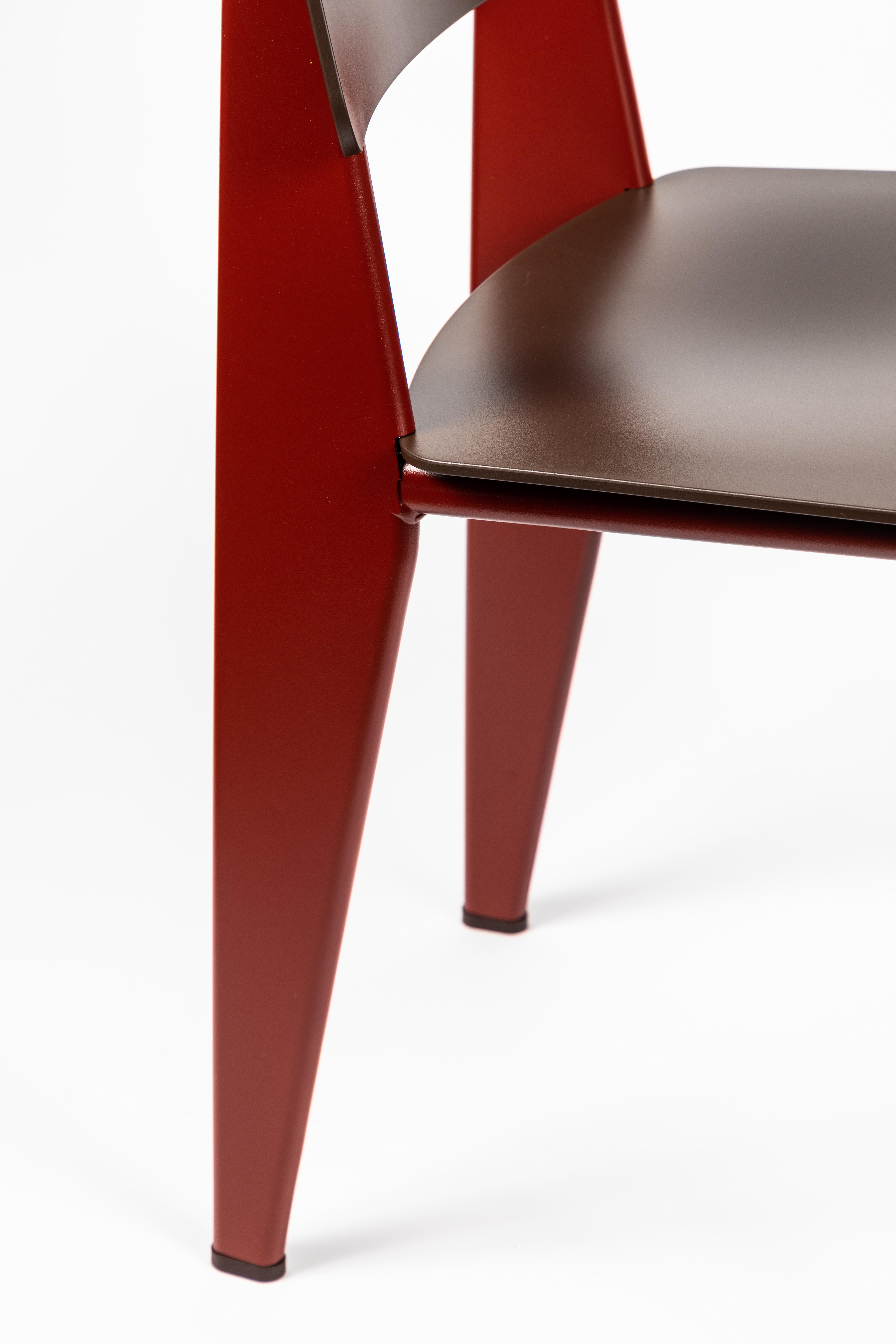 Ensemble de 6 chaises SP One de Jean Prouvé en teck Brown et rouge pour Vitra 4