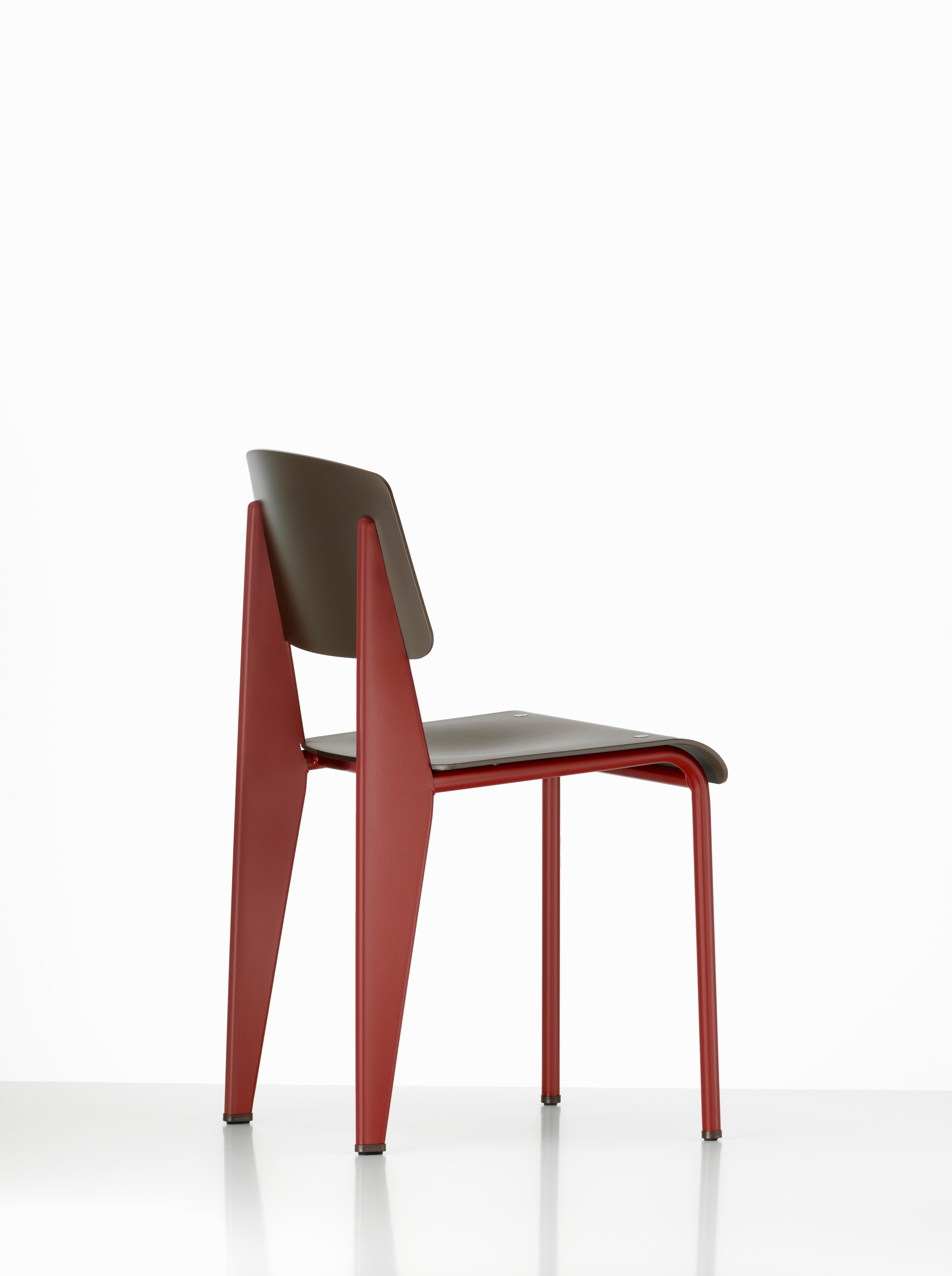 6 Stühle Jean Prouvé Standard SP in Teak Brown und Rot für Vitra 8
