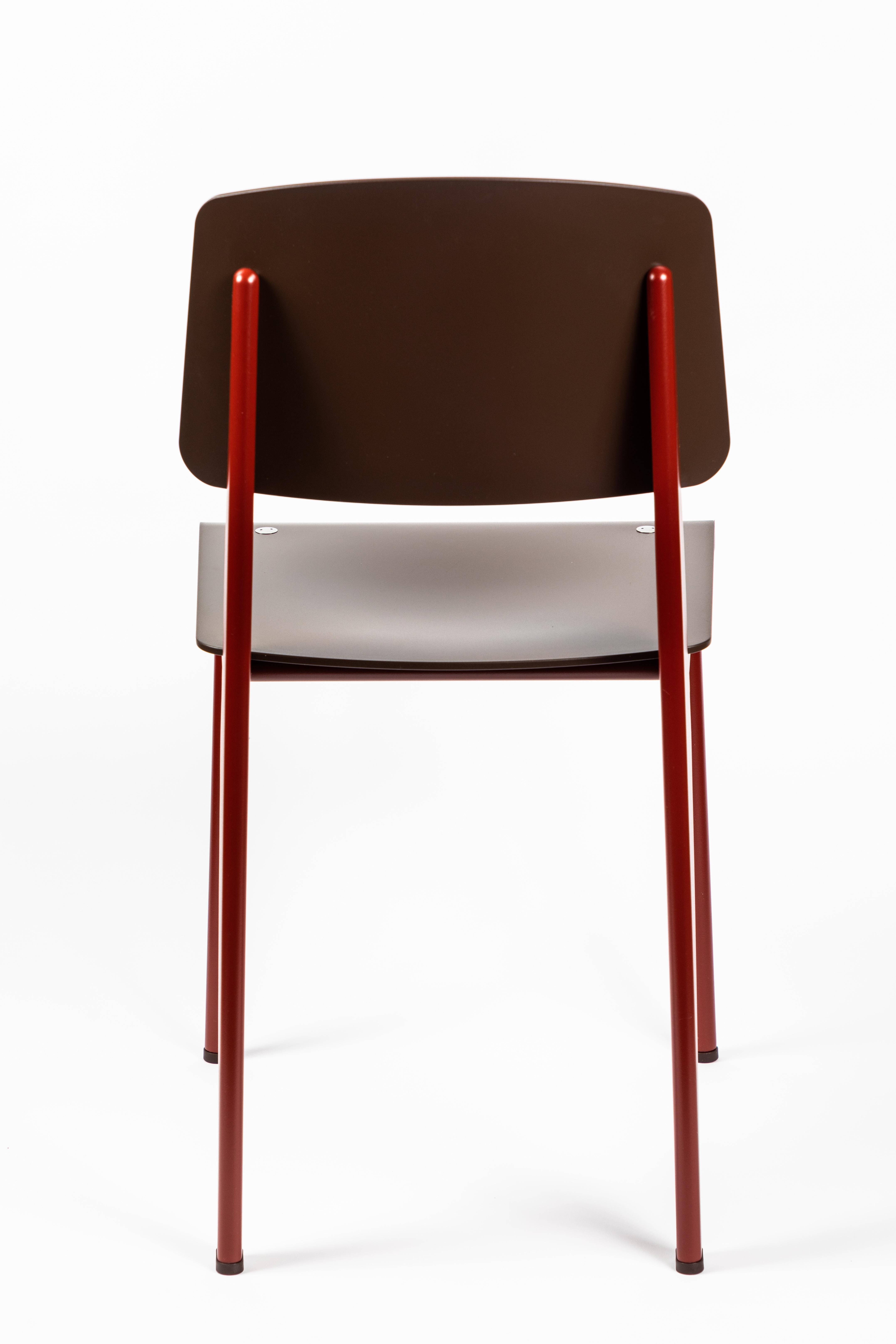 Plastic Set of 6 Jean Prouvé Standard SP Chairs in Teak Brown and Red for Vitra