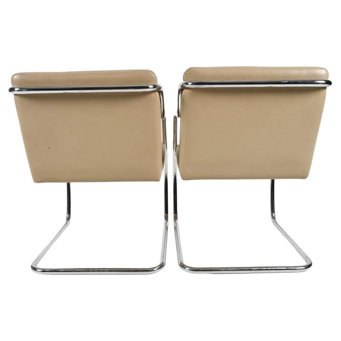 Post-Modern Set of 6 John Duffy tan leather chrome tube chairs For Sale