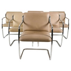 Set of 6 John Duffy tan leather chrome tube chairs