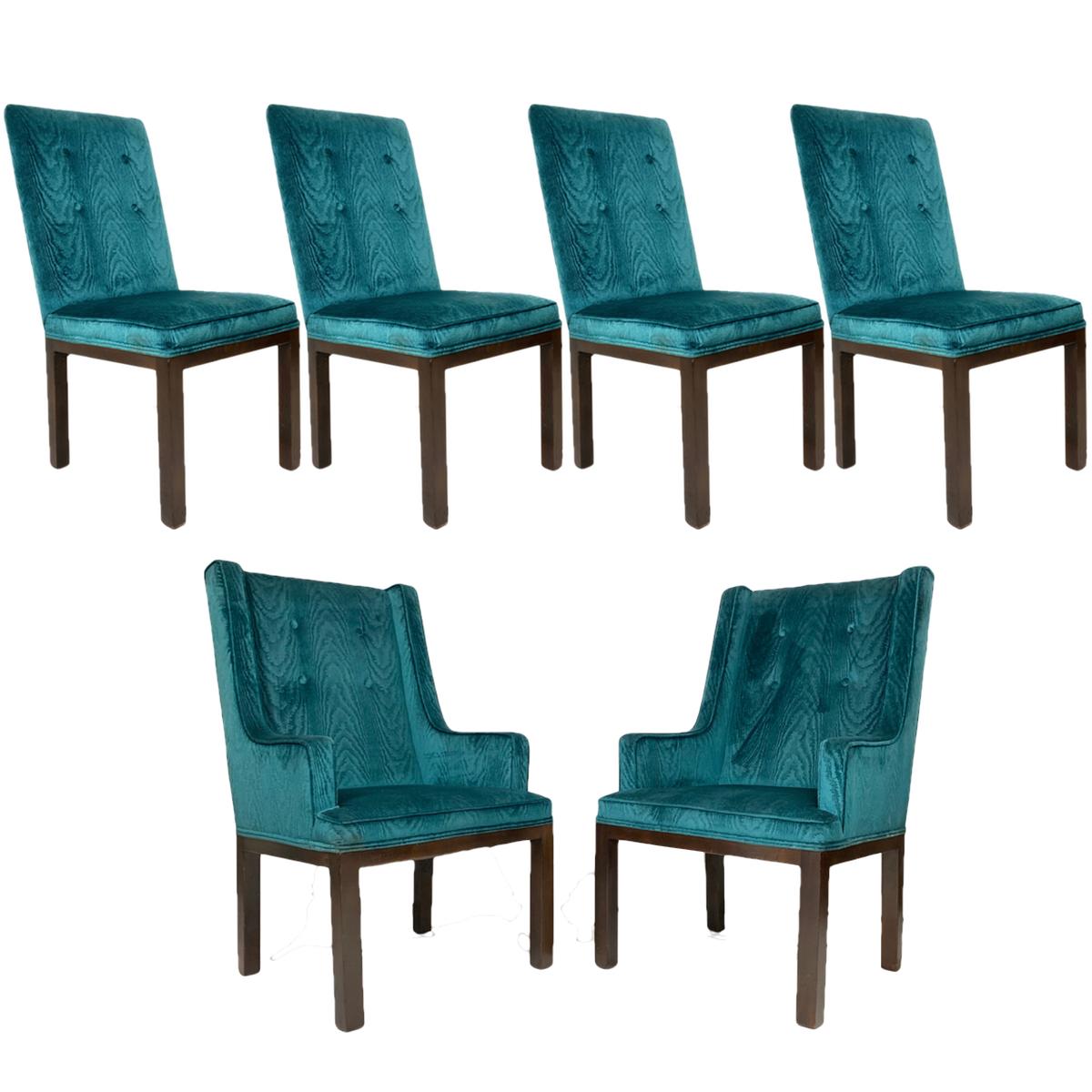Set of 6 John Widdicomb Tufted Textured Velvet Parsons Dining and Armchairs 5