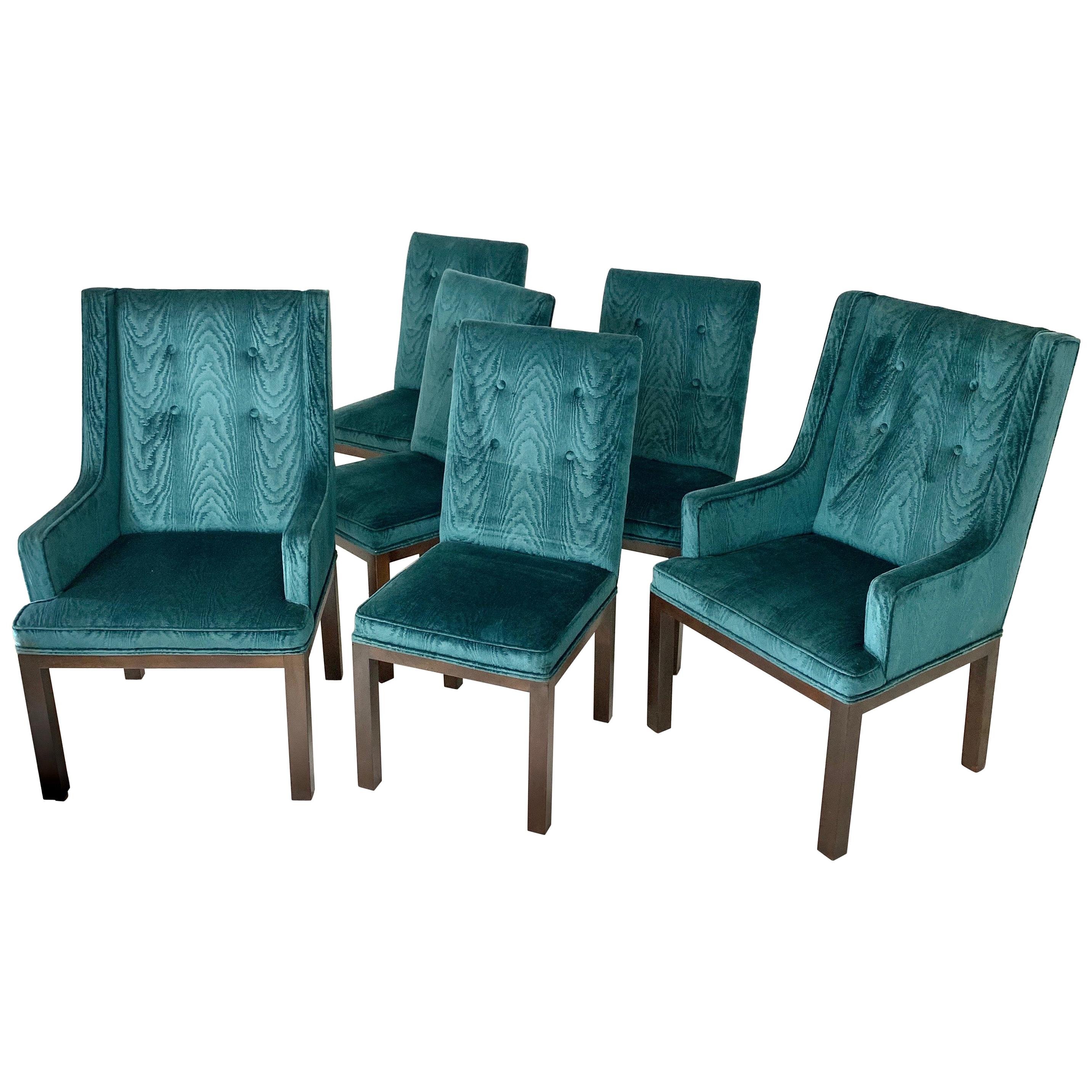 Set of 6 John Widdicomb Tufted Textured Velvet Parsons Dining and Armchairs