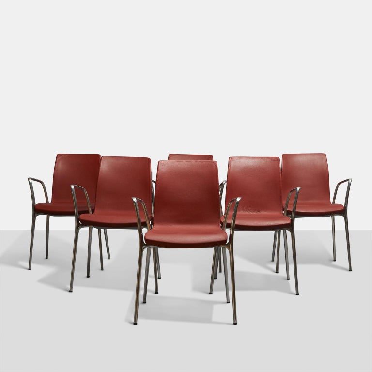 A fully Leather-upholstered high-back version of the GORKA chair by Jorge Pensi for AKABA.

Clad in Leather with polished aluminum arms, this chair is supremely comfortable and even stacks.