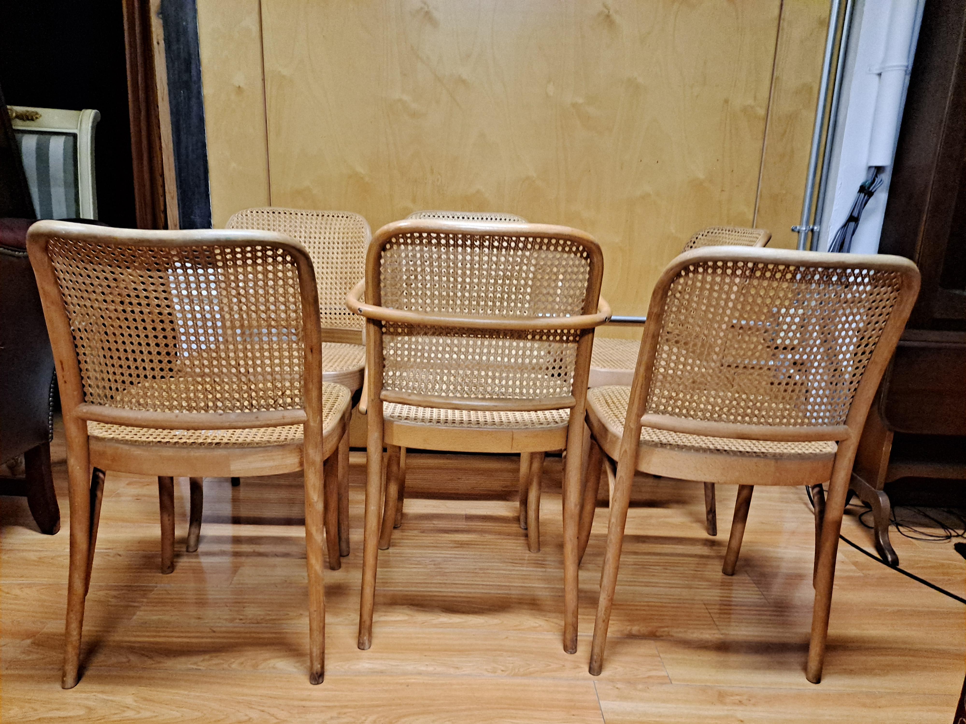 Ensemble de 6 chaises d'appoint Josef Hoffman en bois courbé et cannage Bon état - En vente à San Francisco, CA
