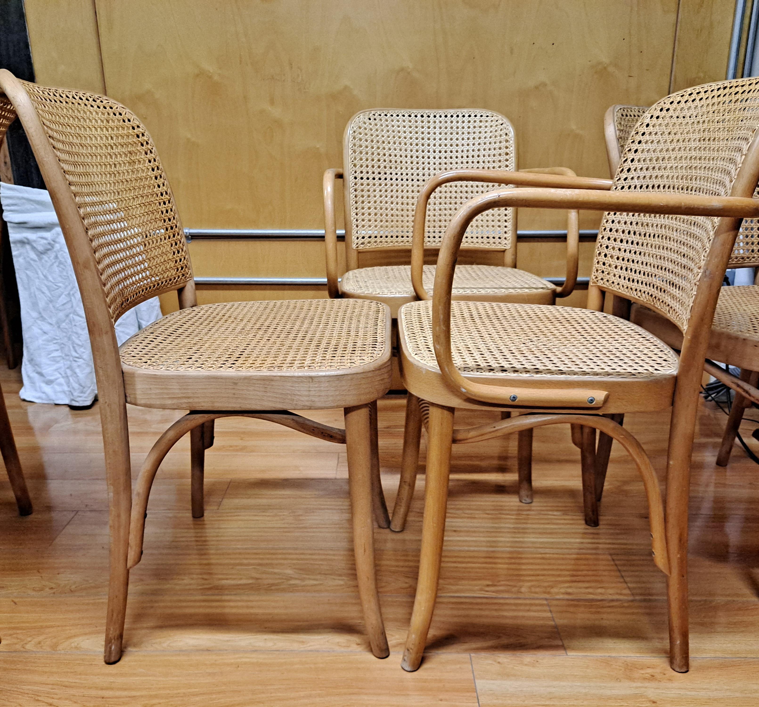 Canne Ensemble de 6 chaises d'appoint Josef Hoffman en bois courbé et cannage en vente