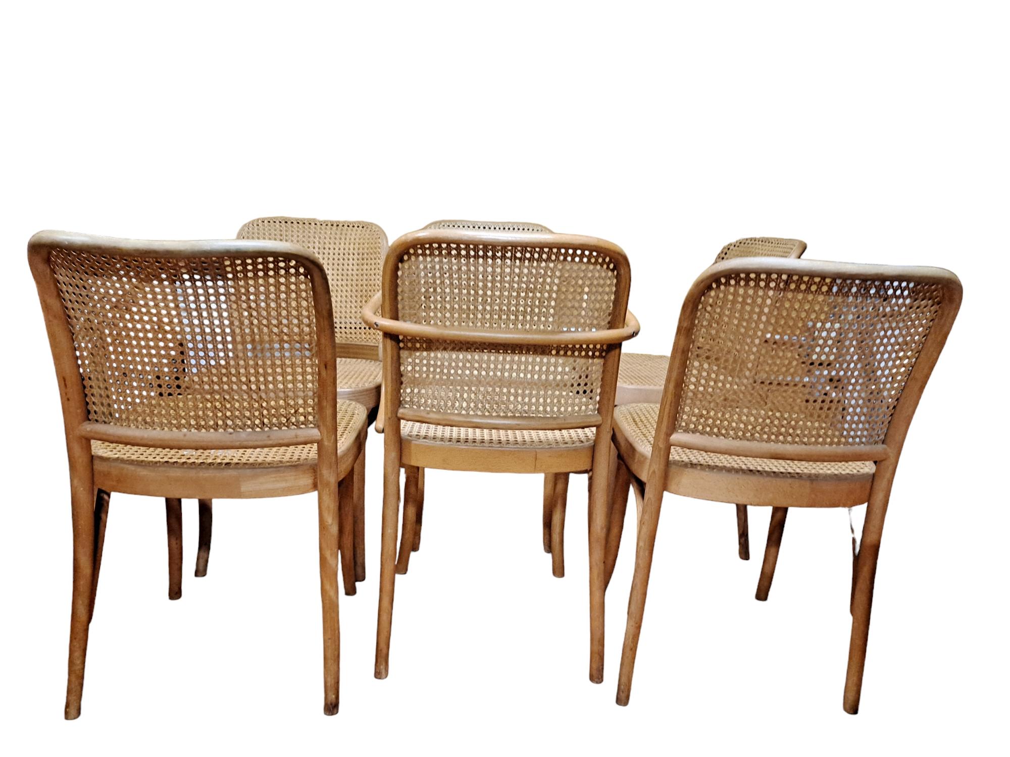 Ensemble de 6 chaises d'appoint Josef Hoffman en bois courbé et cannage en vente 2