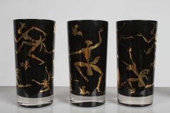 Set of 6 Josephine Baker "Exotic African Tribal Dancers" Gold and Black Barware