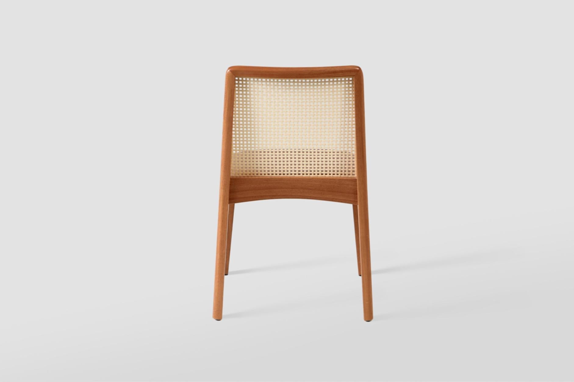 Set of 6 “Julia” chairs made of solid wood, natural-colored square straw backres For Sale 3