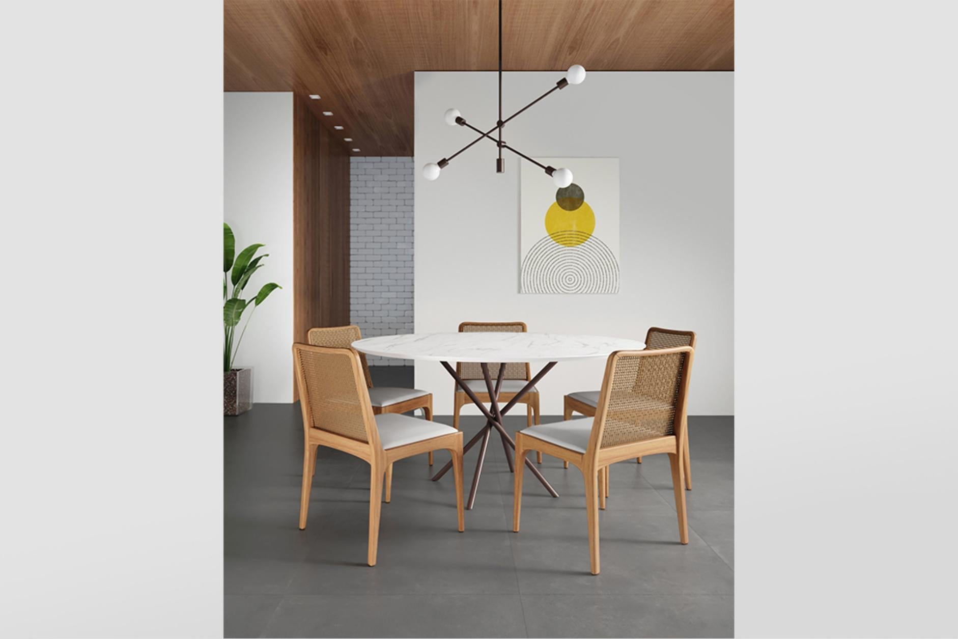 Contemporary Set of 6 “Julia” chairs made of solid wood, natural-colored square straw backres For Sale