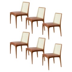 Ensemble de 6 chaises Julia en bois massif, dossiers carrés en paille de couleur naturelle