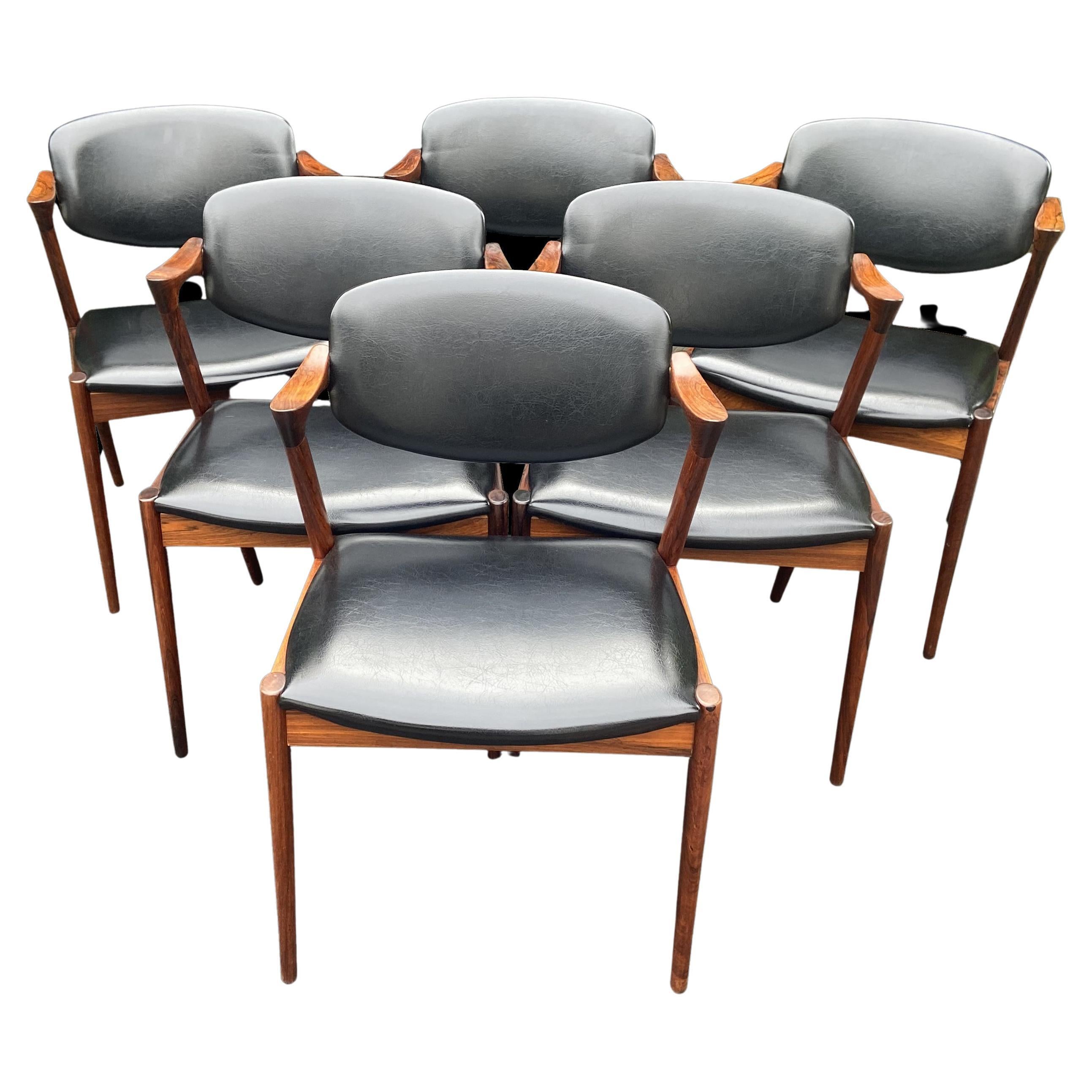 Set of 6 Kai Kristiansen Chairs Model 42 in Santos Rosewood for Schou Andersen