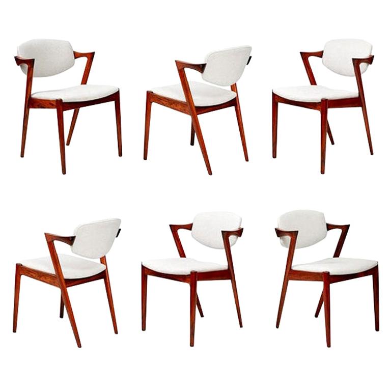 Set of 6 Kai Kristiansen Model 42 Dining Chairs, Rosewood For Sale