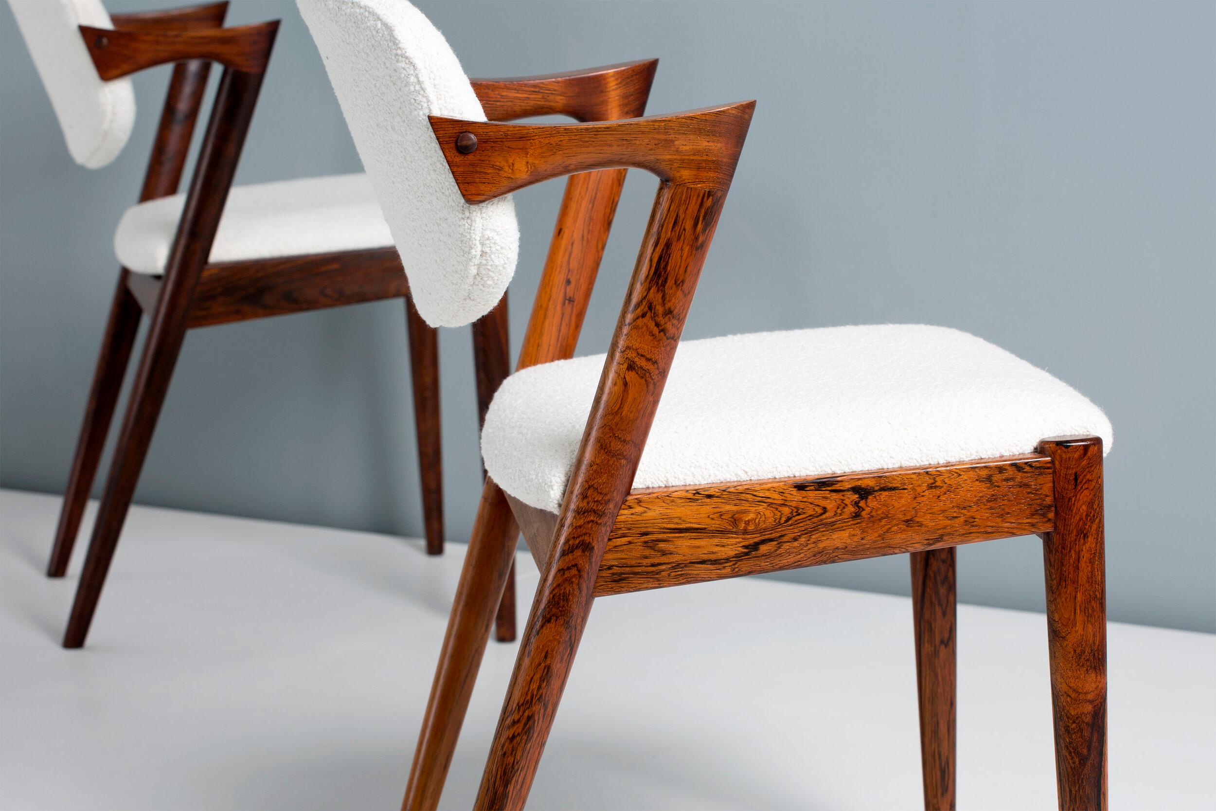 Set of 6 Kai Kristiansen Model 42 Off-White Boucle Dining Chairs In Excellent Condition For Sale In London, GB