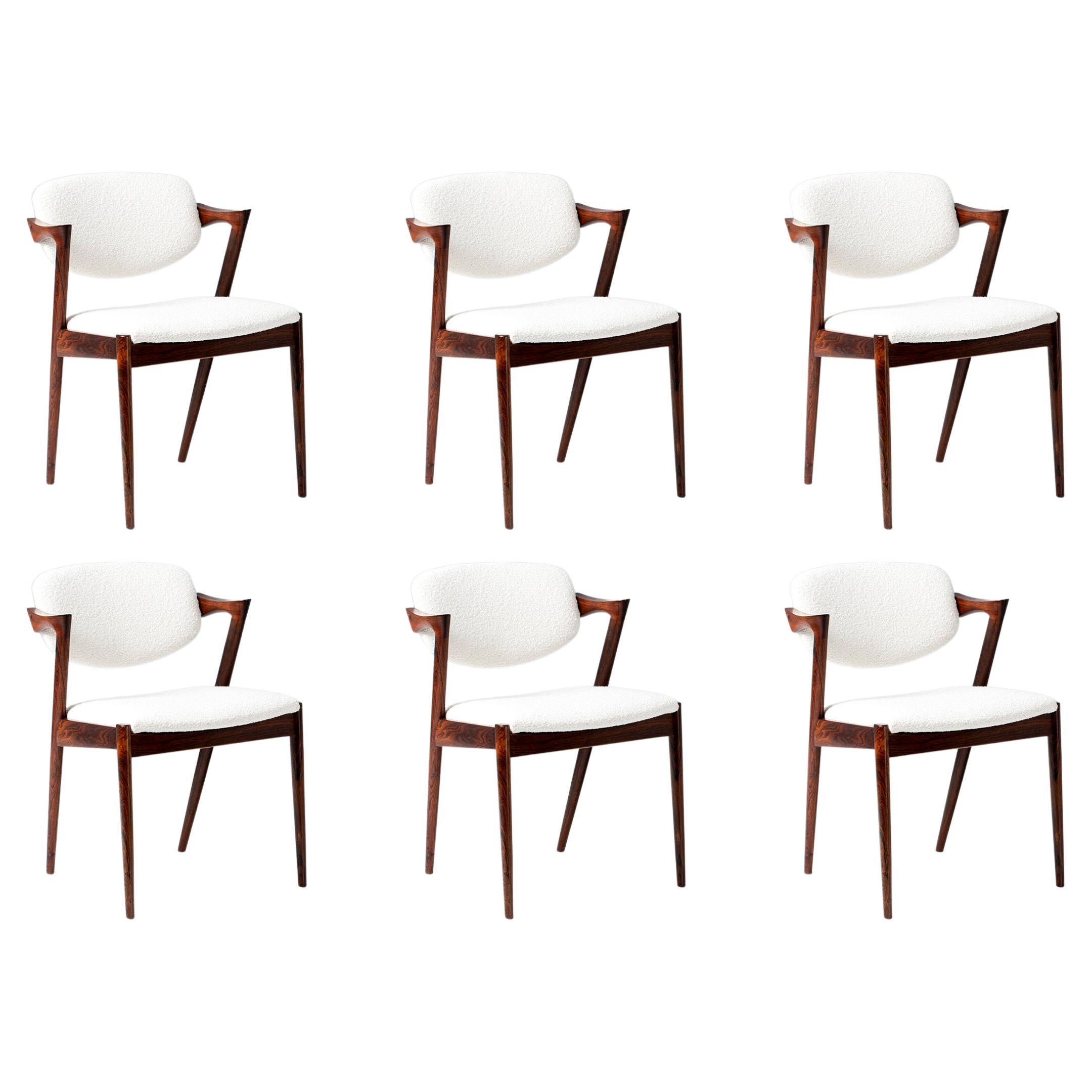 Set of 6 Kai Kristiansen Model 42 Off-White Boucle Dining Chairs