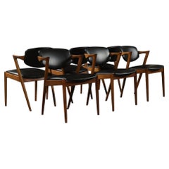Set of 6 Kai Kristiansen Model 42 Solid Teak "Z" Armchairs 1960s Vintage