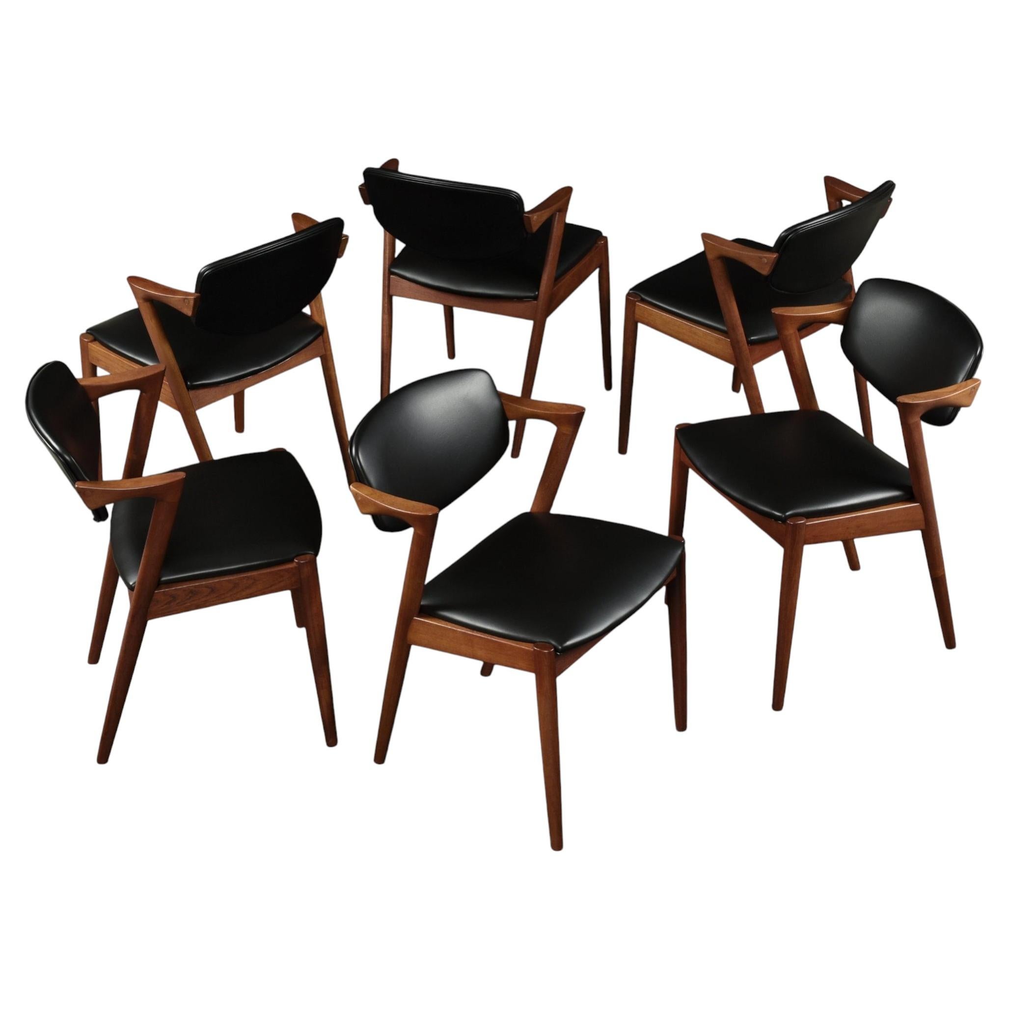 Set of 6 Kai Kristiansen Model 42 Solid Teak "Z" Armchairs 1960s Vintage