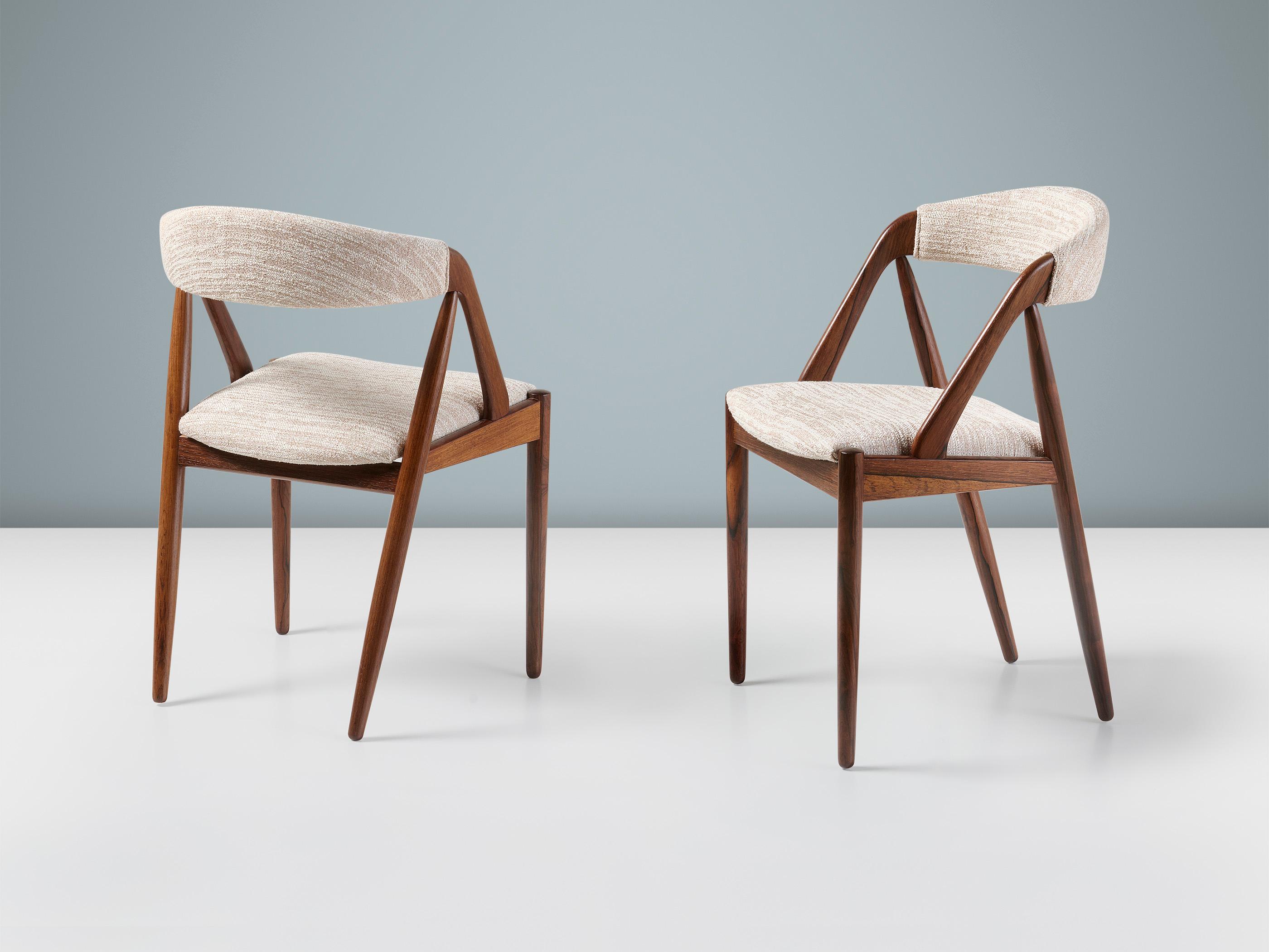 Scandinave moderne Ensemble de 6 chaises de salle à manger Kai Kristiansen en bois de rose, modèle 31, années 1960 en vente