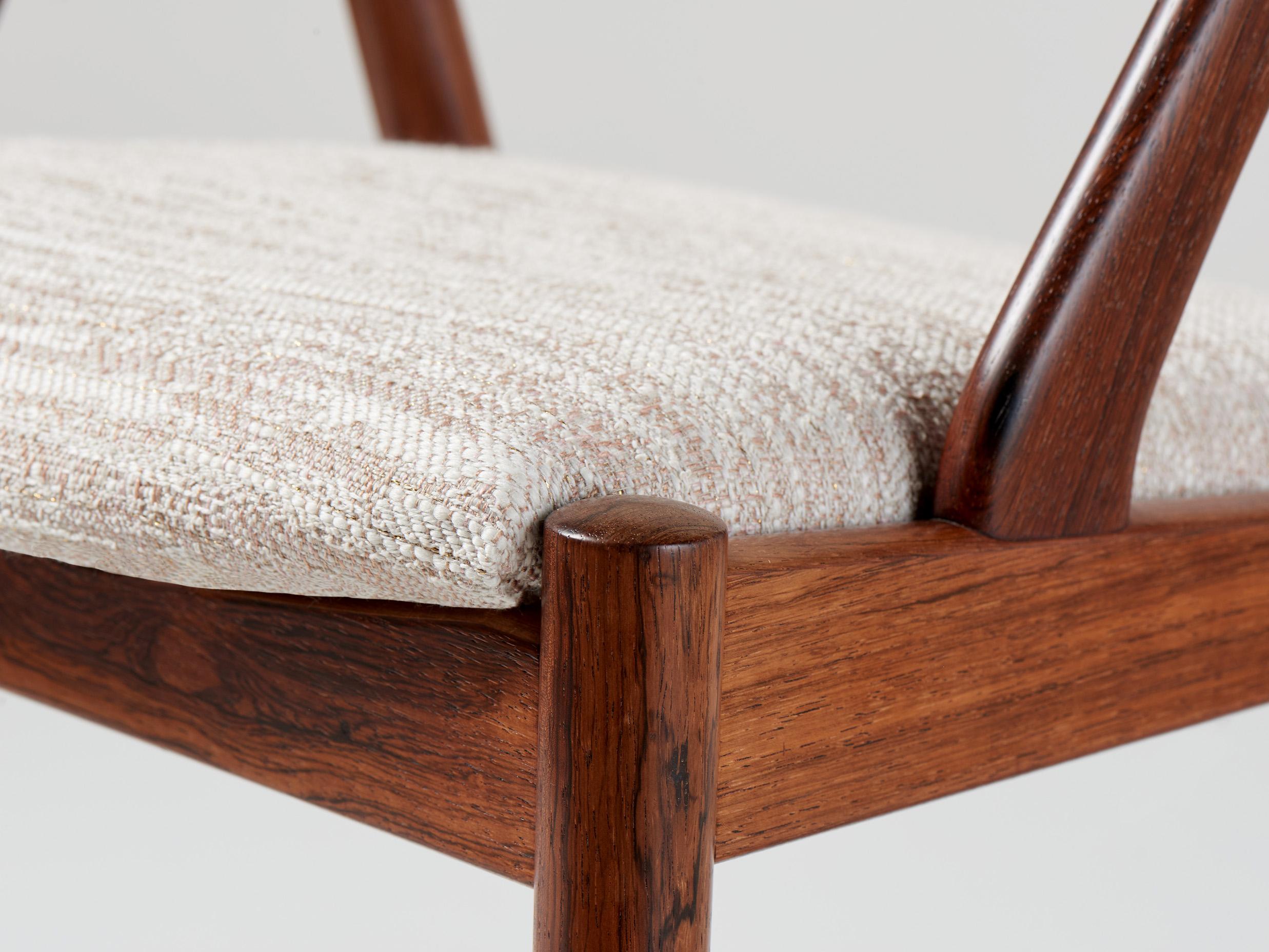 Laine Ensemble de 6 chaises de salle à manger Kai Kristiansen en bois de rose, modèle 31, années 1960 en vente
