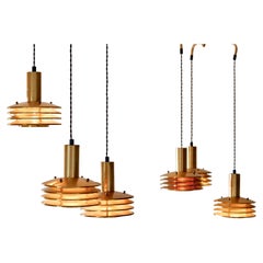 Vintage Set of 6 Kai Ruokonen lamp, Brass and glass, circa 1970.