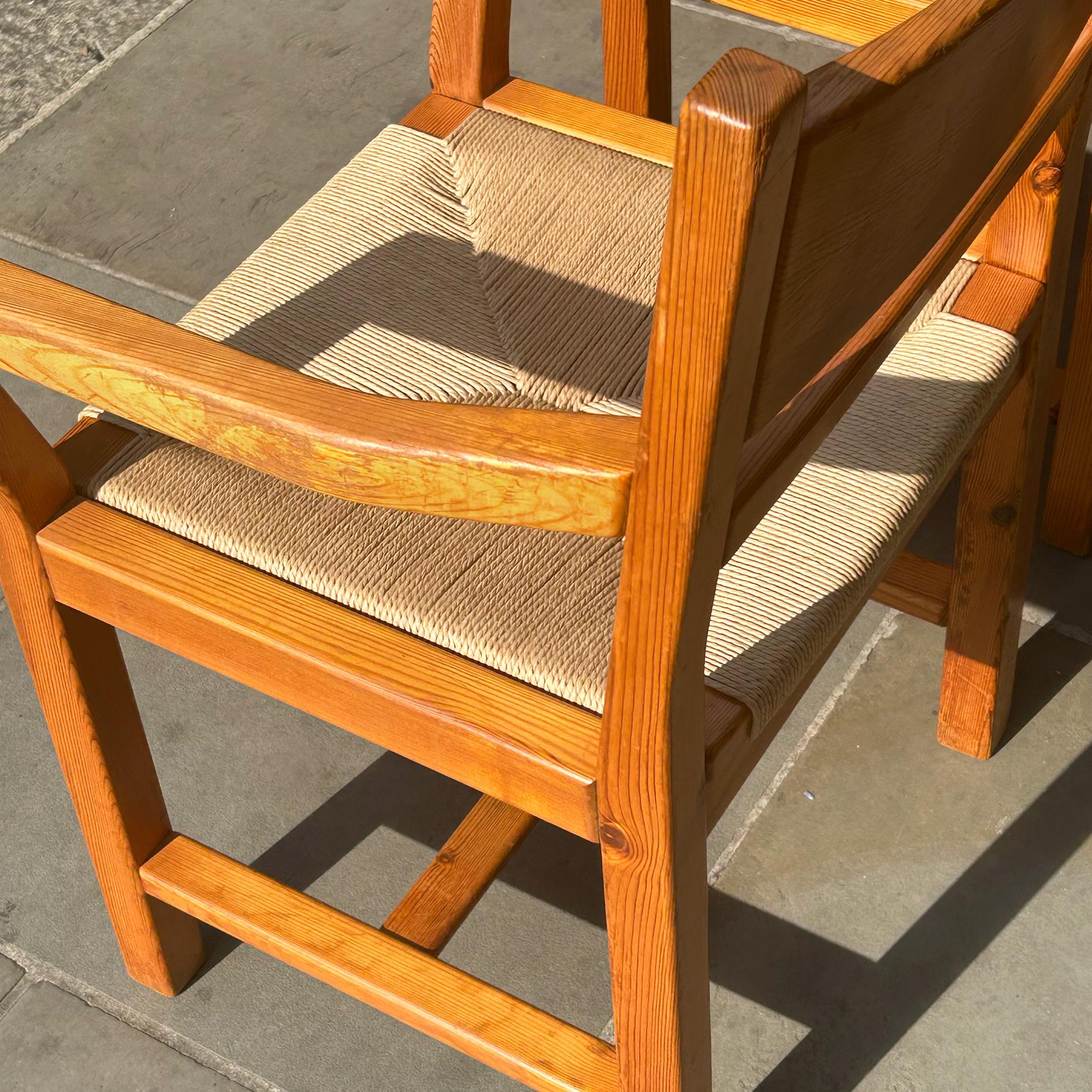 Pine Set of 6 Kamin Chairs/ Tage Poulsen, Denmark, 1970s For Sale