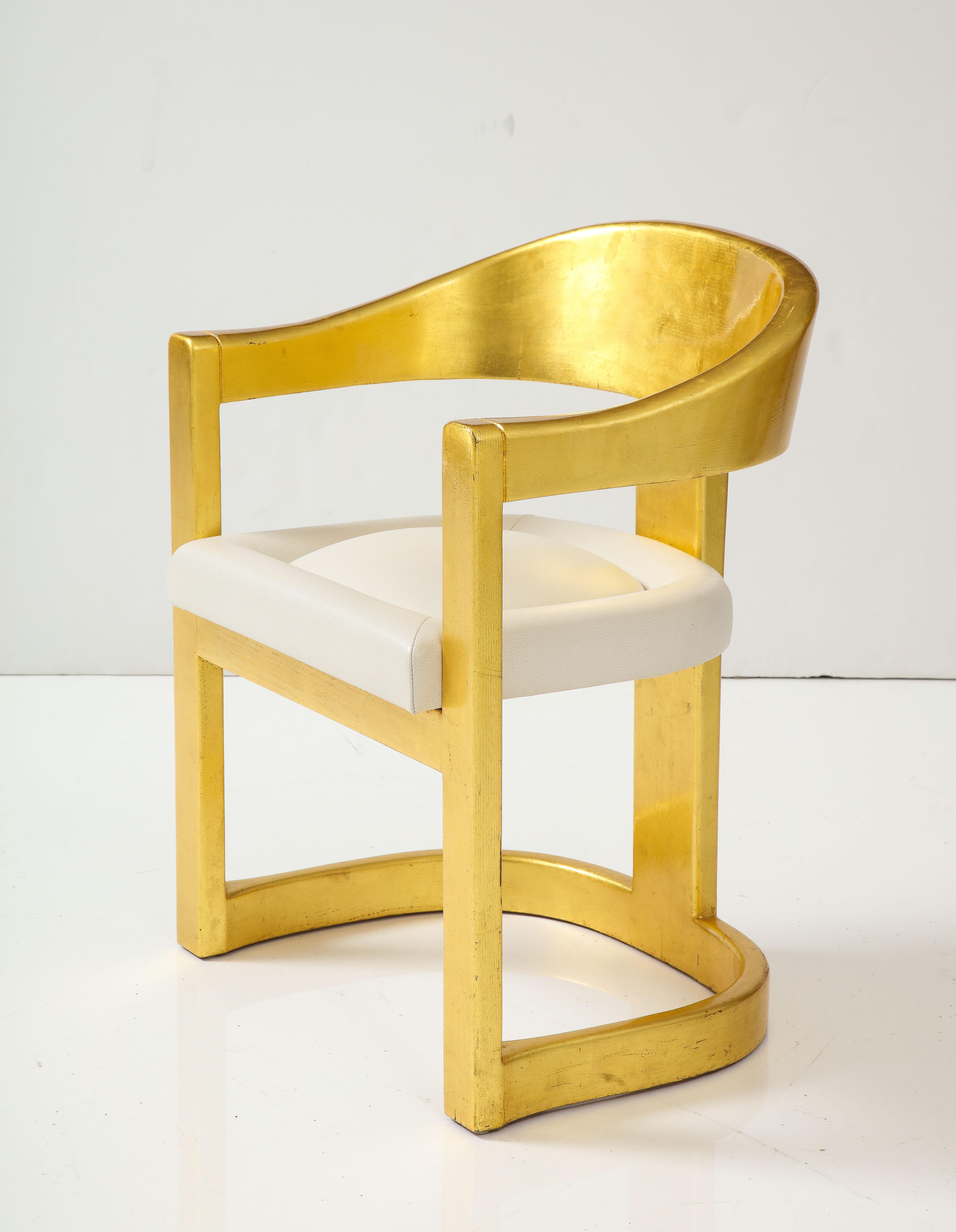 Set of 6 Karl Springer Gold Onassis Chairs with Leather Upholstery For Sale 4