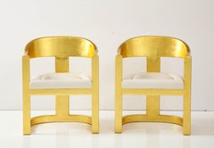 Set of 6 Karl Springer Gold Onassis Chairs with Leather Upholstery