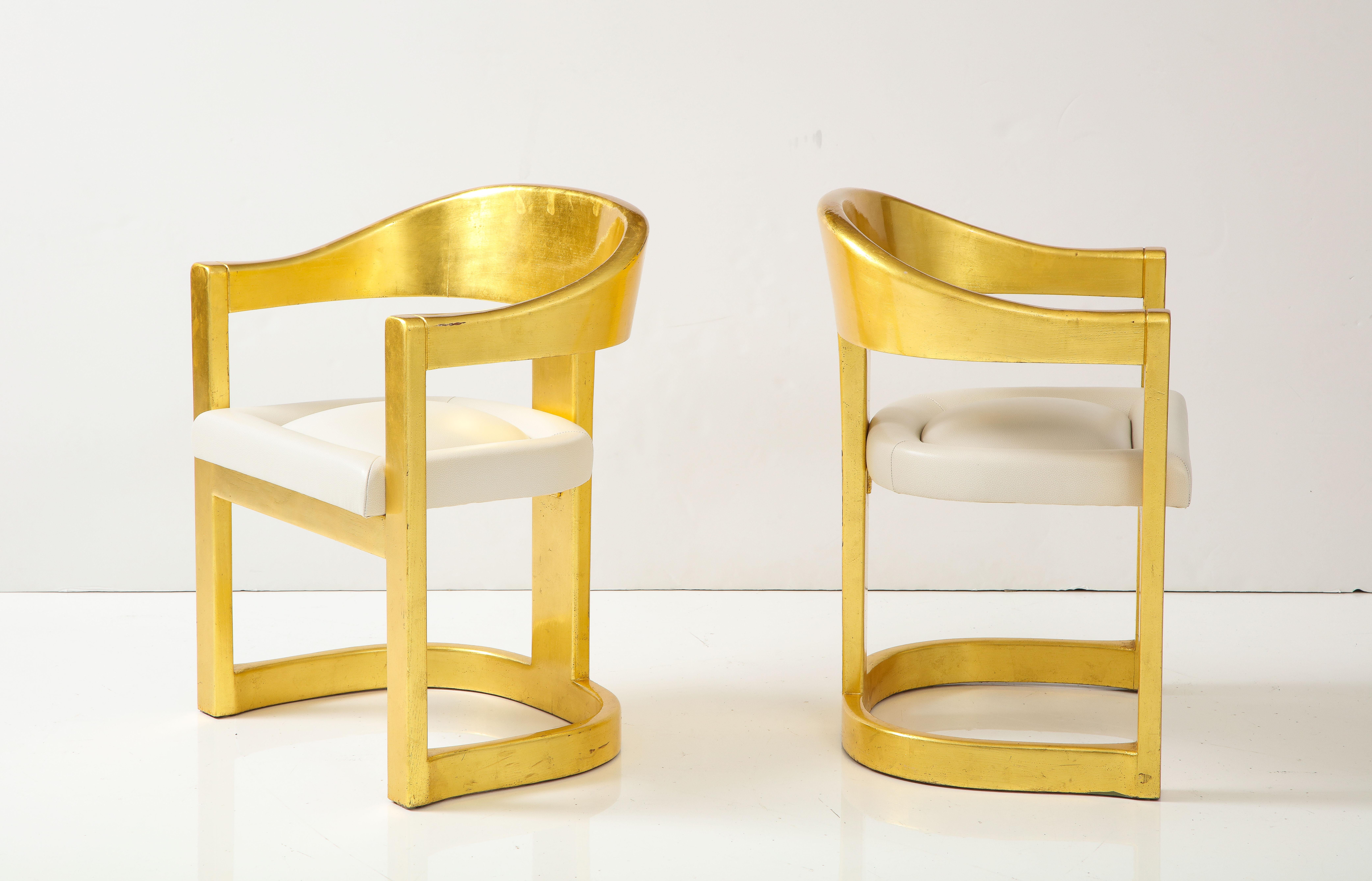 Set of 6 Karl Springer Gold Onassis Chairs with Leather Upholstery In Good Condition For Sale In New York, NY