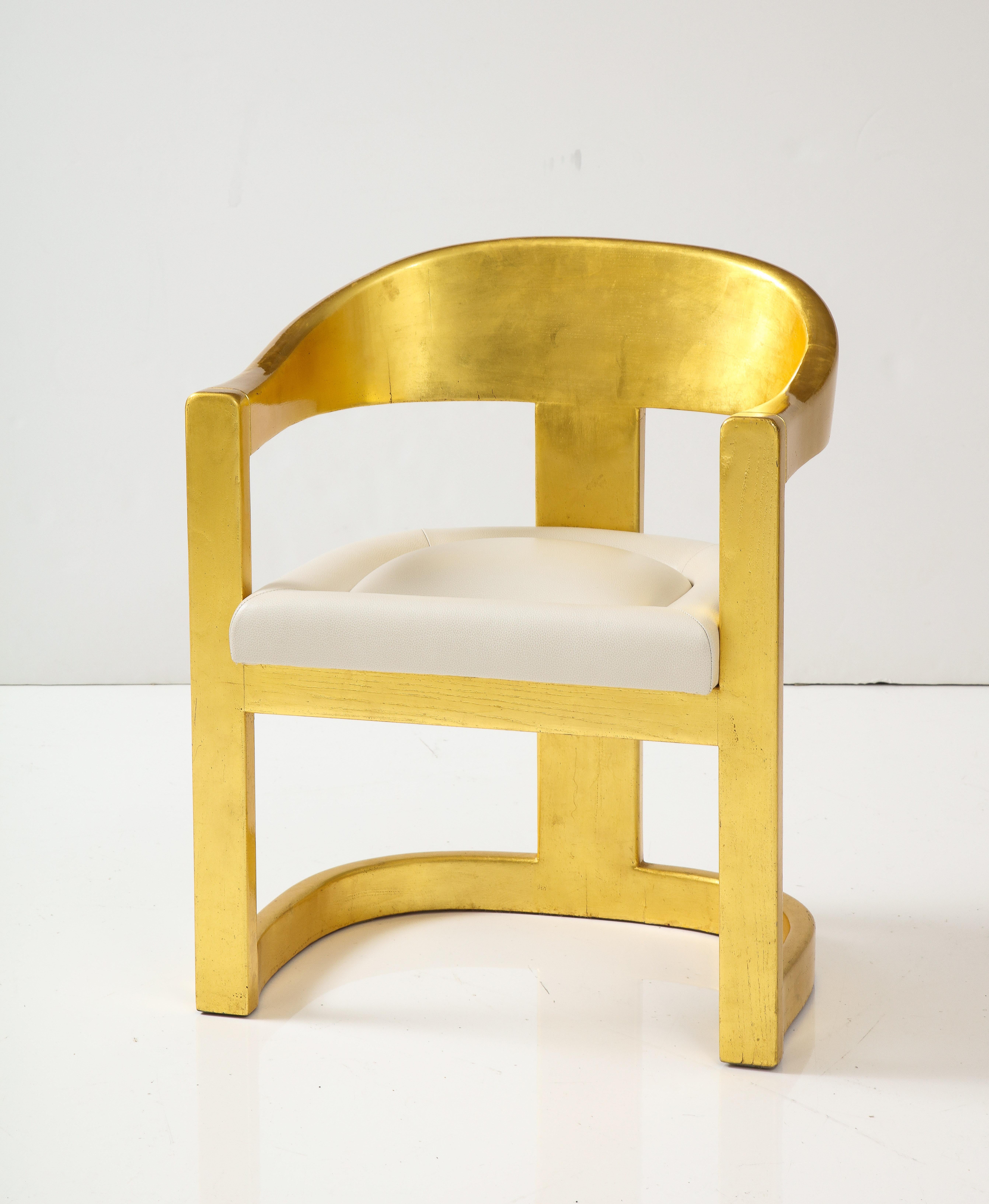 Set of 6 Karl Springer Gold Onassis Chairs with Leather Upholstery For Sale 3