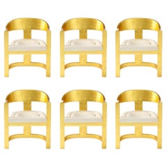 Set of 6 Karl Springer Gold Onassis Chairs with Leather Upholstery