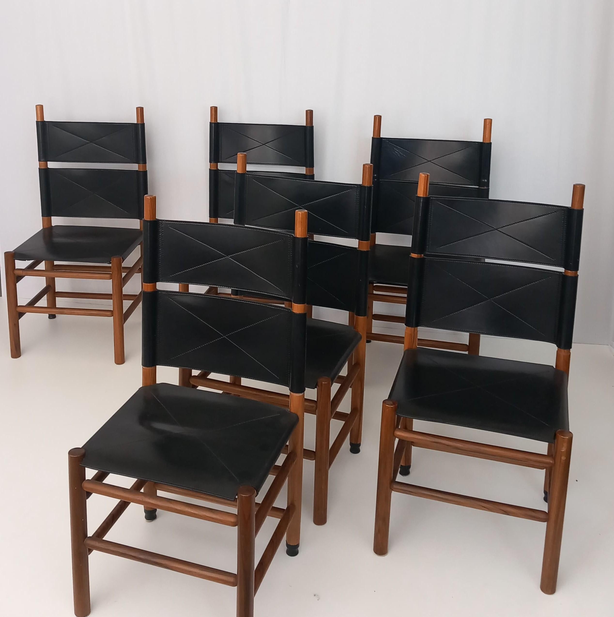 Italian Set of 6 Kentucky Chairs by Carlo Scarpa for Bernini, 80s