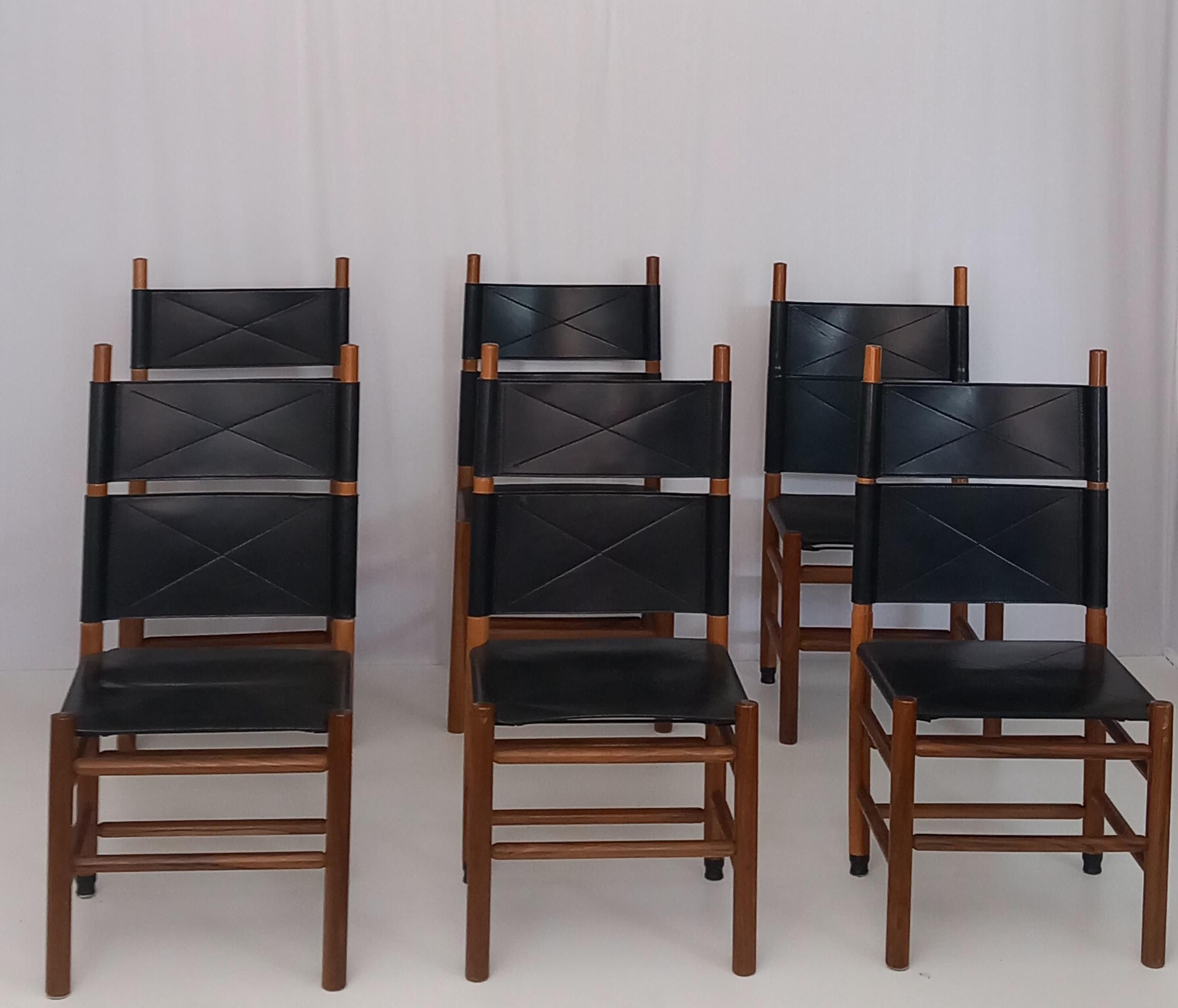 Late 20th Century Set of 6 Kentucky Chairs by Carlo Scarpa for Bernini, 80s