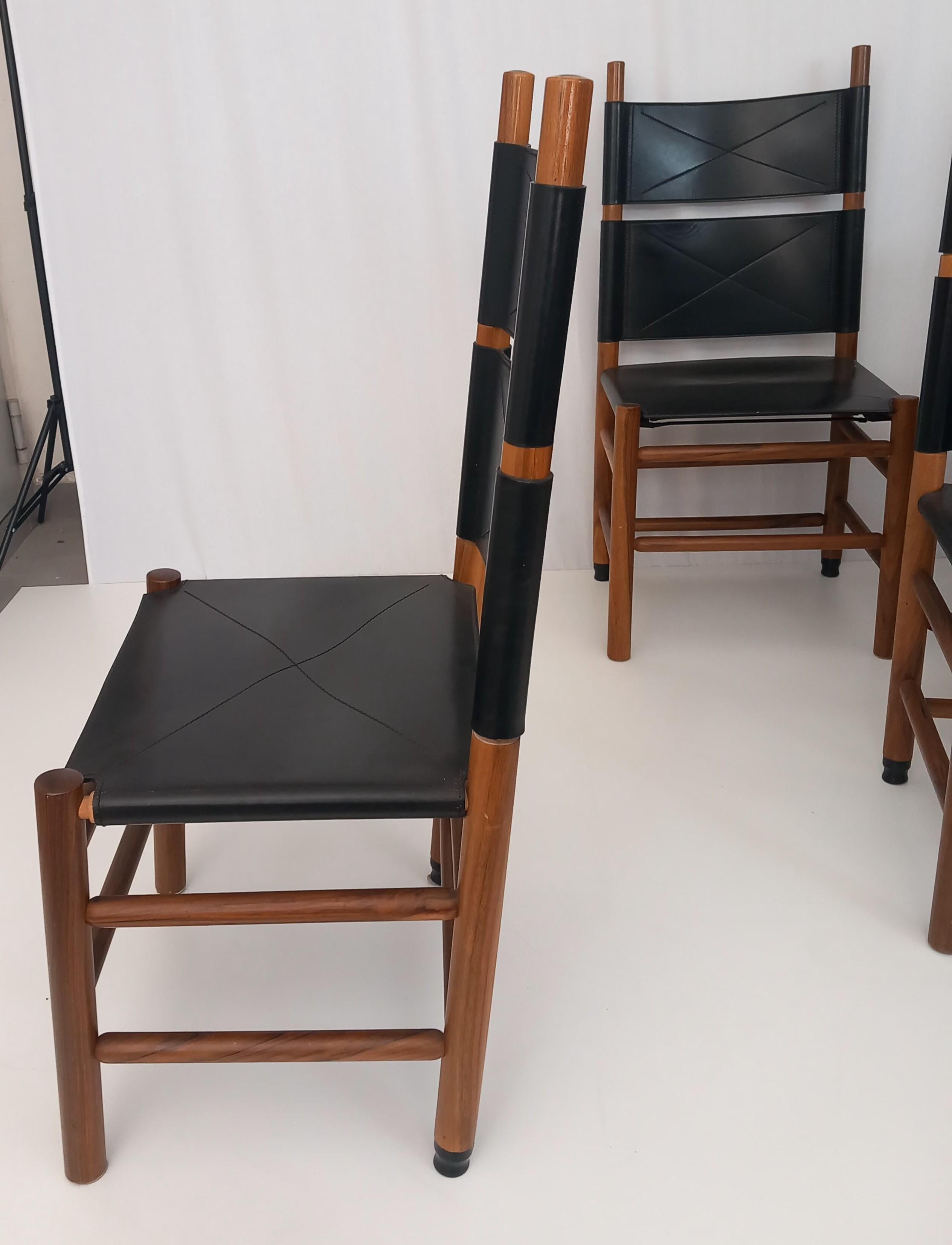 Leather Set of 6 Kentucky Chairs by Carlo Scarpa for Bernini, 80s